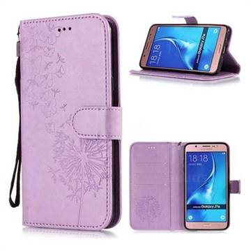 Intricate Embossing Dandelion Butterfly Leather Wallet Case for Samsung Galaxy J5 2016 J510 - Purple