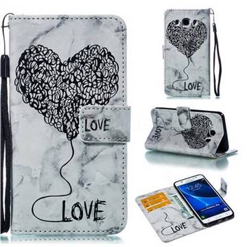 Marble Heart PU Leather Wallet Phone Case for Samsung Galaxy J5 2016 J510 - Black