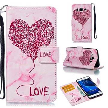 Marble Heart PU Leather Wallet Phone Case for Samsung Galaxy J5 2016 J510 - Red