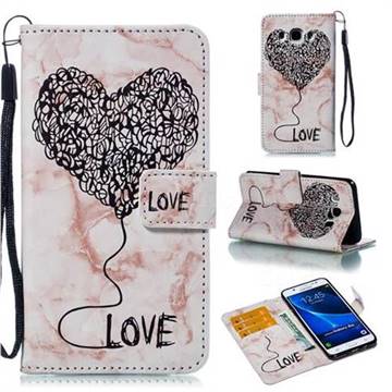Marble Heart PU Leather Wallet Phone Case for Samsung Galaxy J5 2016 J510 - Purple