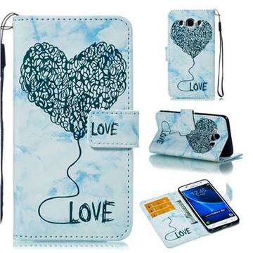 Marble Heart PU Leather Wallet Phone Case for Samsung Galaxy J5 2016 J510 - Blue