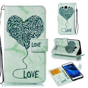 Marble Heart PU Leather Wallet Phone Case for Samsung Galaxy J5 2016 J510 - Green