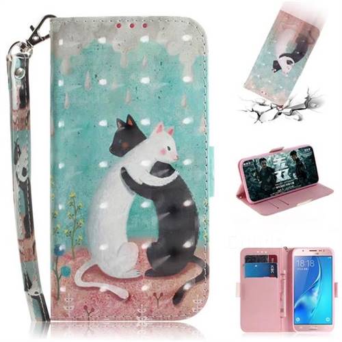 Black and White Cat 3D Painted Leather Wallet Phone Case for Samsung Galaxy J5 2016 J510