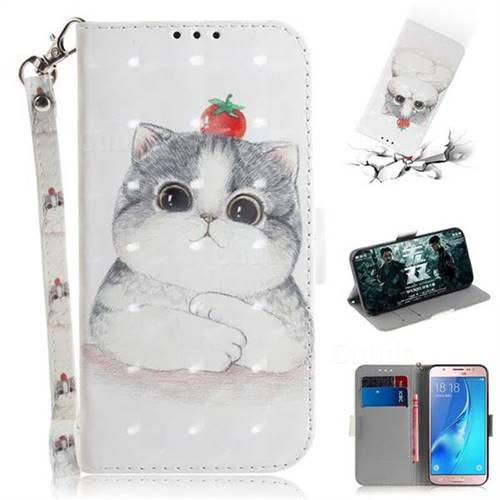 Cute Tomato Cat 3D Painted Leather Wallet Phone Case for Samsung Galaxy J5 2016 J510