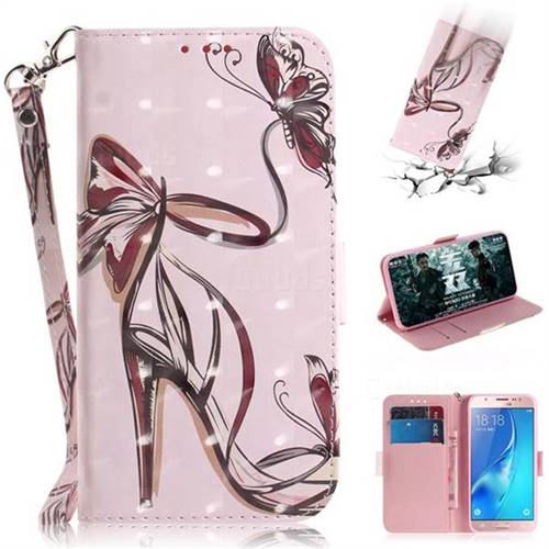 Butterfly High Heels 3D Painted Leather Wallet Phone Case for Samsung Galaxy J5 2016 J510