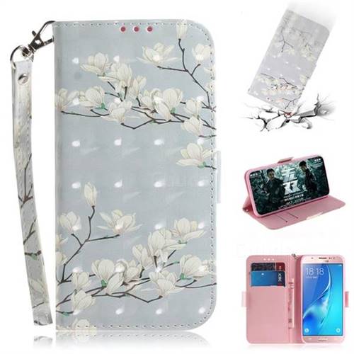 Magnolia Flower 3D Painted Leather Wallet Phone Case for Samsung Galaxy J5 2016 J510