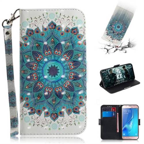Peacock Mandala 3D Painted Leather Wallet Phone Case for Samsung Galaxy J5 2016 J510