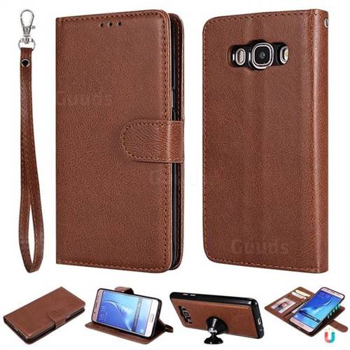 Retro Greek Detachable Magnetic PU Leather Wallet Phone Case for Samsung Galaxy J5 2016 J510 - Brown