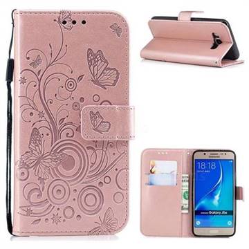 Intricate Embossing Butterfly Circle Leather Wallet Case for Samsung Galaxy J5 2016 J510 - Rose Gold