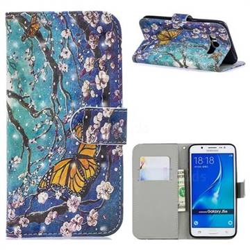Blue Butterfly 3D Painted Leather Phone Wallet Case for Samsung Galaxy J5 2016 J510
