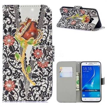 Red Diamond Rose 3D Painted Leather Phone Wallet Case for Samsung Galaxy J5 2016 J510