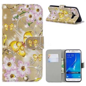 Golden Butterfly 3D Painted Leather Phone Wallet Case for Samsung Galaxy J5 2016 J510
