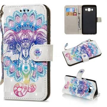 Colorful Elephant 3D Painted Leather Wallet Phone Case for Samsung Galaxy J5 2016 J510