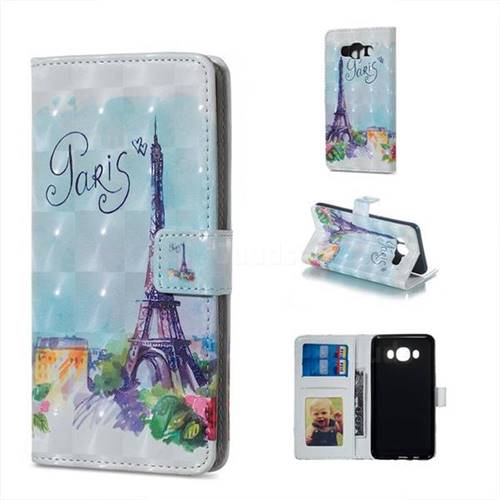 Paris Tower 3D Painted Leather Phone Wallet Case for Samsung Galaxy J5 2016 J510