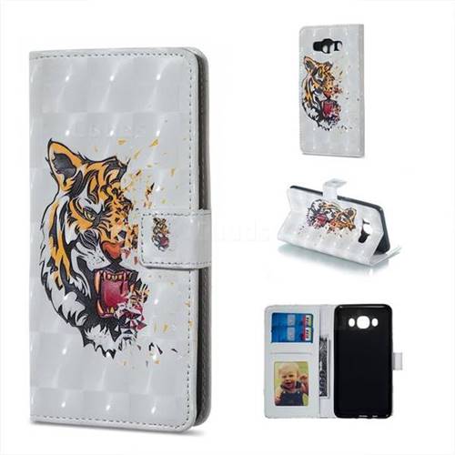 Toothed Tiger 3D Painted Leather Phone Wallet Case for Samsung Galaxy J5 2016 J510