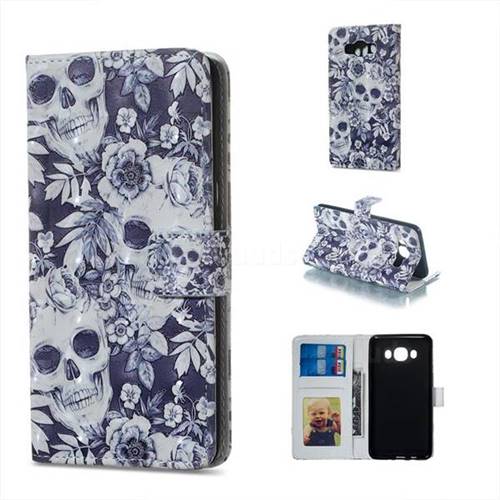 Skull Flower 3D Painted Leather Phone Wallet Case for Samsung Galaxy J5 2016 J510