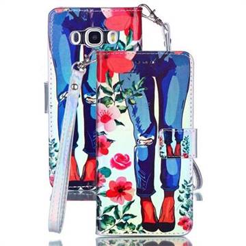 Jeans Flower Blue Ray Light PU Leather Wallet Case for Samsung Galaxy J5 2016 J510