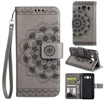 Embossing Half Mandala Flower Leather Wallet Case for Samsung Galaxy J5 2016 J510 - Gray