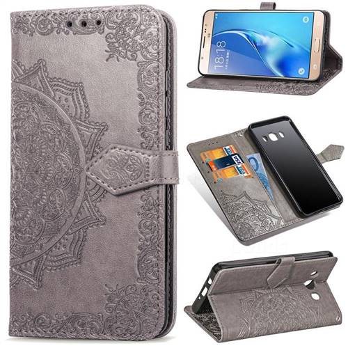 Embossing Imprint Mandala Flower Leather Wallet Case for Samsung Galaxy J5 2016 J510 - Gray