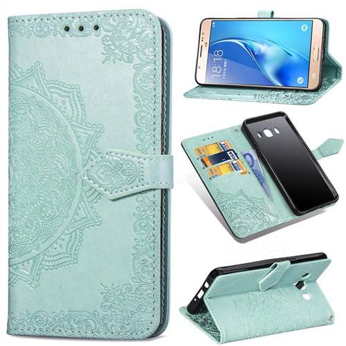 Embossing Imprint Mandala Flower Leather Wallet Case for Samsung Galaxy J5 2016 J510 - Green