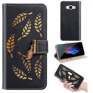 Hollow Leaves Phone Wallet Case for Samsung Galaxy J5 2016 J510 - Black