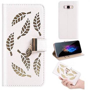 Hollow Leaves Phone Wallet Case for Samsung Galaxy J5 2016 J510 - Creamy White