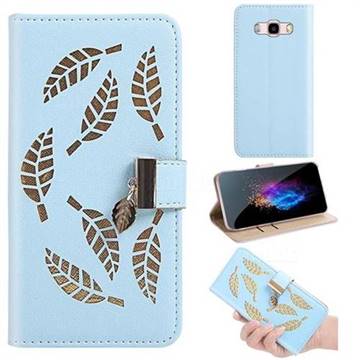 Hollow Leaves Phone Wallet Case for Samsung Galaxy J5 2016 J510 - Blue