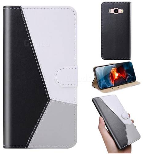 Tricolour Stitching Wallet Flip Cover for Samsung Galaxy J5 2016 J510 - Black