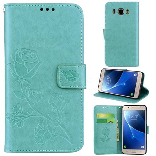 Embossing Rose Flower Leather Wallet Case for Samsung Galaxy J5 2016 J510 - Green