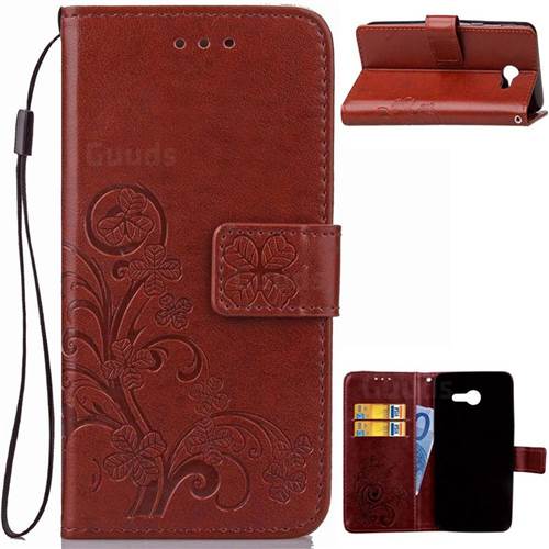 Embossing Imprint Four-Leaf Clover Leather Wallet Case for Samsung Galaxy J5 2017 J5 US Edition - Brown