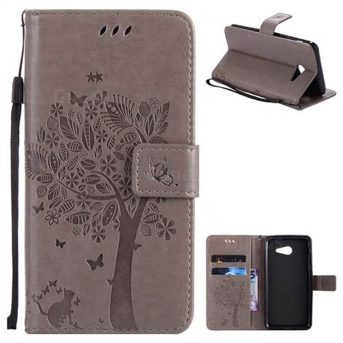 Embossing Butterfly Tree Leather Wallet Case for Samsung Galaxy J5 2017 J5 US Edition - Grey