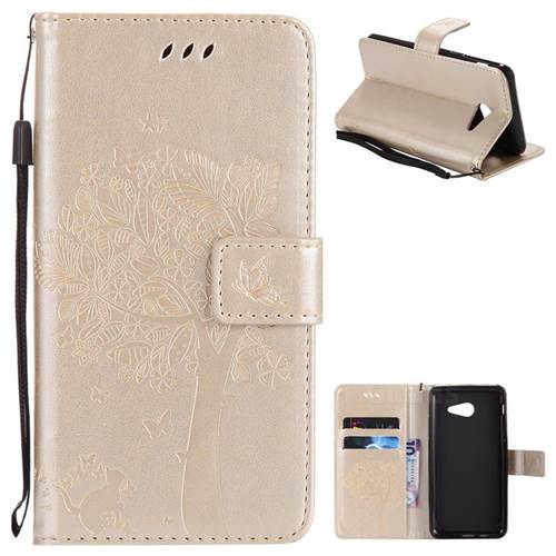 Embossing Butterfly Tree Leather Wallet Case for Samsung Galaxy J5 2017 J5 US Edition - Champagne