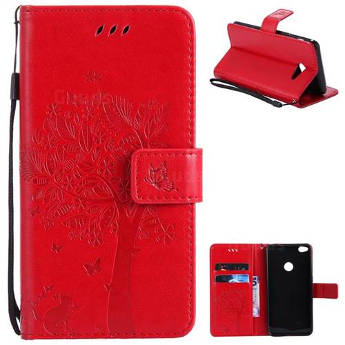 Embossing Butterfly Tree Leather Wallet Case for Samsung Galaxy J5 2017 J5 US Edition - Red