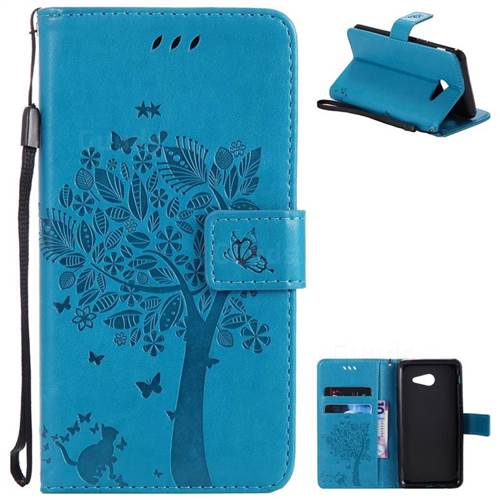 Embossing Butterfly Tree Leather Wallet Case for Samsung Galaxy J5 2017 J5 US Edition - Blue