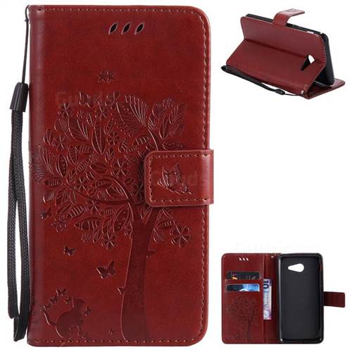 Embossing Butterfly Tree Leather Wallet Case for Samsung Galaxy J5 2017 J5 US Edition - Brown