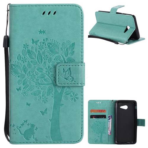 Embossing Butterfly Tree Leather Wallet Case for Samsung Galaxy J5 2017 J5 US Edition - Cyan