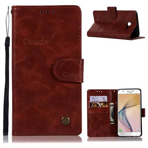 Luxury Retro Leather Wallet Case for Samsung Galaxy J5 2017 US Edition - Wine Red