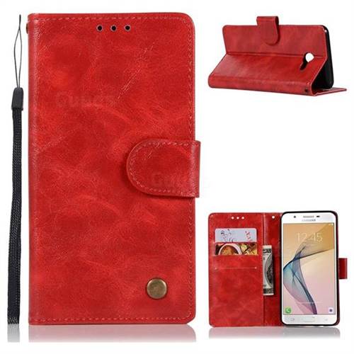 Luxury Retro Leather Wallet Case for Samsung Galaxy J5 2017 US Edition - Red