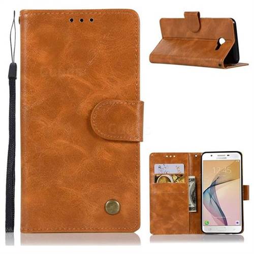 Luxury Retro Leather Wallet Case for Samsung Galaxy J5 2017 US Edition - Golden
