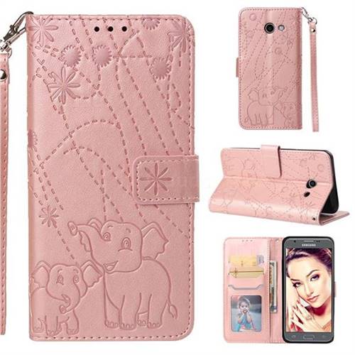 Embossing Fireworks Elephant Leather Wallet Case for Samsung Galaxy J5 2017 US Edition - Rose Gold