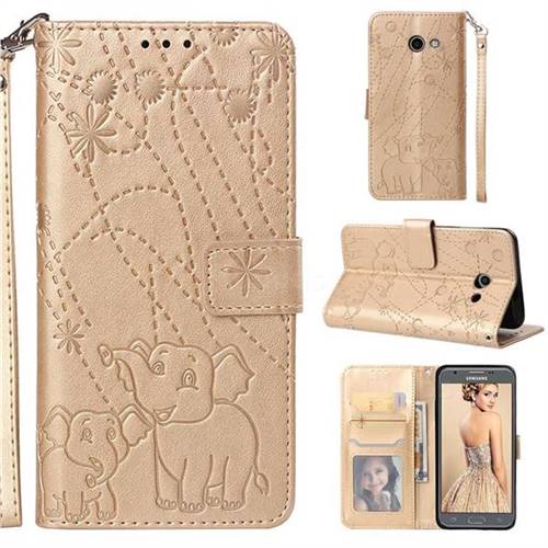 Embossing Fireworks Elephant Leather Wallet Case for Samsung Galaxy J5 2017 US Edition - Golden