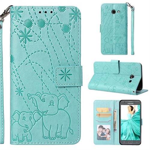 Embossing Fireworks Elephant Leather Wallet Case for Samsung Galaxy J5 2017 US Edition - Green