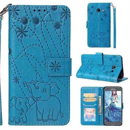 Embossing Fireworks Elephant Leather Wallet Case for Samsung Galaxy J5 2017 US Edition - Blue