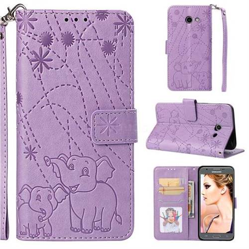 Embossing Fireworks Elephant Leather Wallet Case for Samsung Galaxy J5 2017 US Edition - Purple