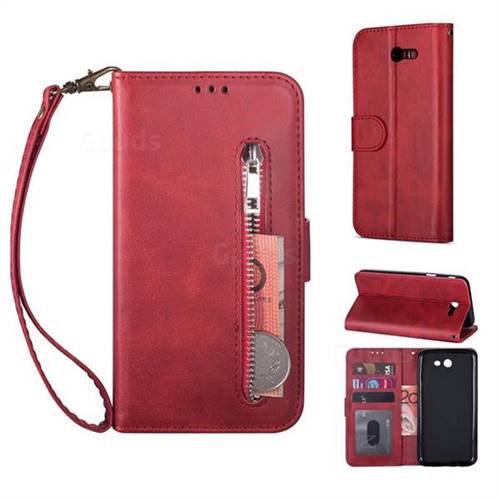 Retro Calfskin Zipper Leather Wallet Case Cover for Samsung Galaxy J5 2017 US Edition - Red