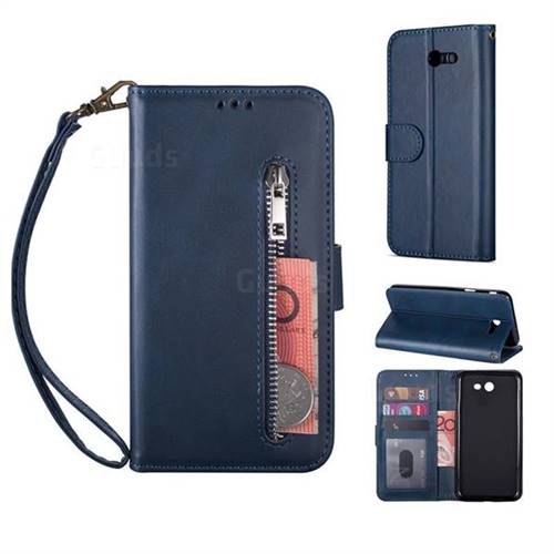 Retro Calfskin Zipper Leather Wallet Case Cover for Samsung Galaxy J5 2017 US Edition - Blue