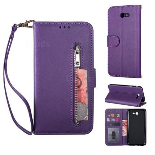 Retro Calfskin Zipper Leather Wallet Case Cover for Samsung Galaxy J5 2017 US Edition - Purple