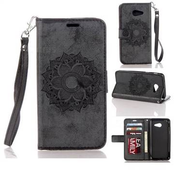 Embossing Retro Matte Mandala Flower Leather Wallet Case for Samsung Galaxy J5 2017 US Edition - Black
