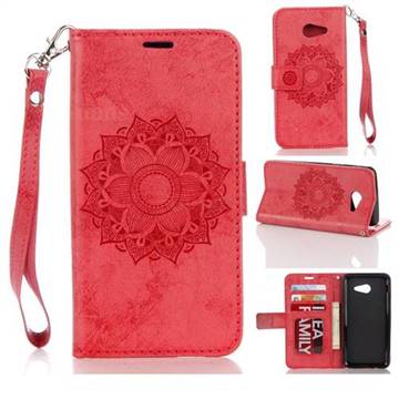 Embossing Retro Matte Mandala Flower Leather Wallet Case for Samsung Galaxy J5 2017 US Edition - Red