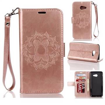 Embossing Retro Matte Mandala Flower Leather Wallet Case for Samsung Galaxy J5 2017 US Edition - Rose Gold